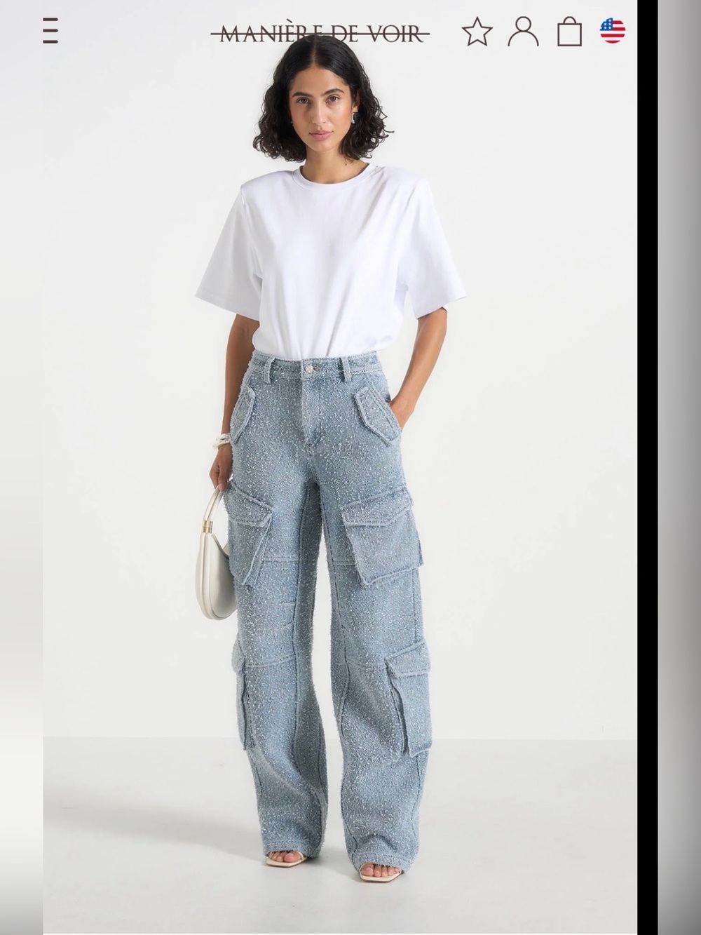 Manière De Voir Light Blue Wide-Leg Cargo Jeans